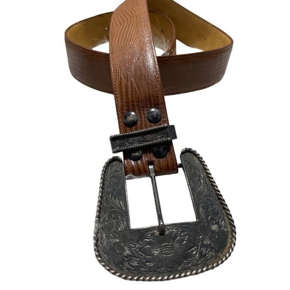 Vintage Guess Georges Marciano Brown Lizard Embossed Leather Western Belt 30 USA